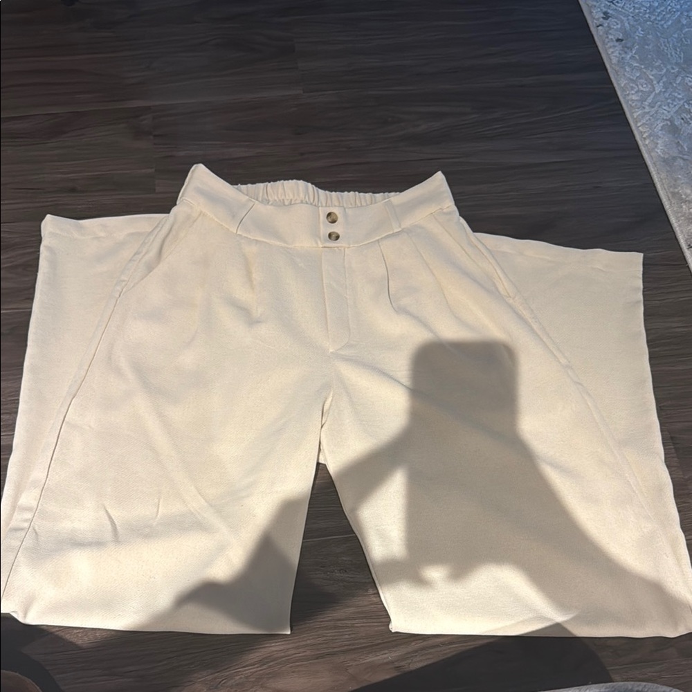Cream Wide-Leg Pants